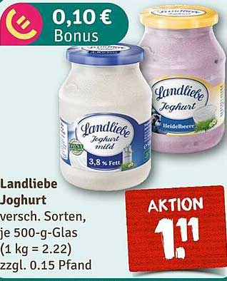 Landliebe Joghurt - Verschiedene Sorten für nur 1,11 € je 500-g-Glas