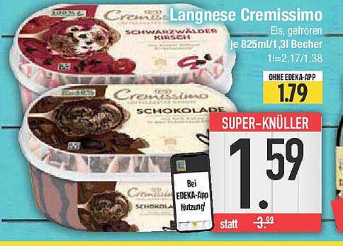 Langnese Cremissimo Eis, gefroren, je 825ml/1,3l Becher