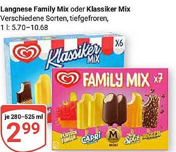 Langnese Family Mix oder Klassiker Mix - Verschiedene Sorten, tiefgefroren