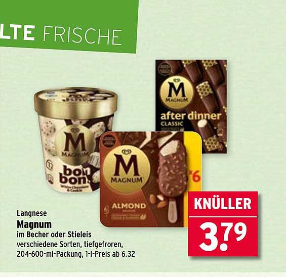 Langnese Magnum im Becher oder Stieleis – verschiedene Sorten, tiefgefroren