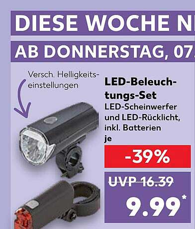 LED-Beleuchtungs-Set: LED-Scheinwerfer und LED-Rücklicht, inkl. Batterien