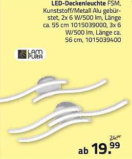 LED-Deckenleuchte FSM, Kunststoff/Metall Alu gebürstet, 2x 6 W/500 lm