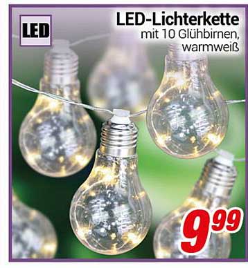 LED-Lichterkette mit 10 Glühbirnen, warmweiß
