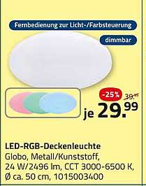 LED-RGB-Deckenleuchte Globo, dimmbar