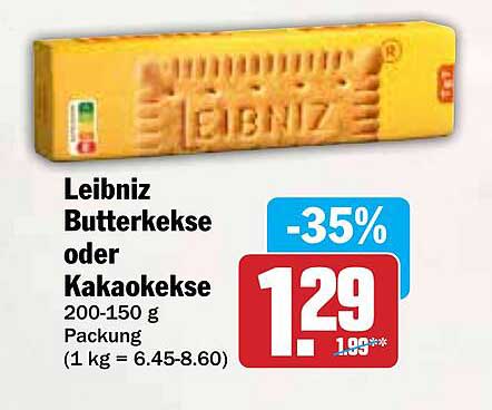 Leibniz Butterkekse oder Kakaokekse 200-150 g Packung