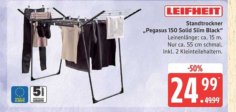Leifheit Standtrockner „Pegasus 150 Solid Slim Black“