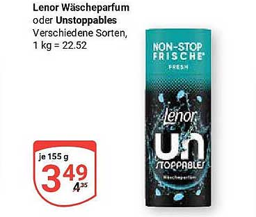 Lenor Wäschparfum oder Unstoppables 155 g für nur 3,49 €