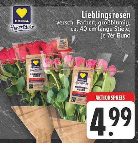 Lieblingsrosen, verschiedene Farben, großblumig, ca. 40 cm lange Stiele, je 7er Bund