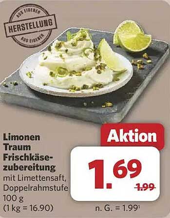 Limonen Traum Frischkäsezubereitung mit Limettensaft, Doppelrahmstufe 100 g