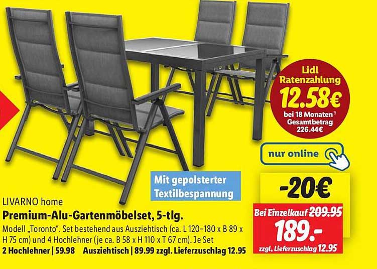 LIVARNO home Premium-Alu-Gartenmöbelset, 5-tlg.
