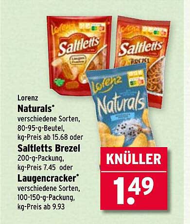 Lorenz Naturals* 80-95-g-Beutel oder Saltletts Brezel 200-g-Packung oder Laugencracker 100-150-g-Packung