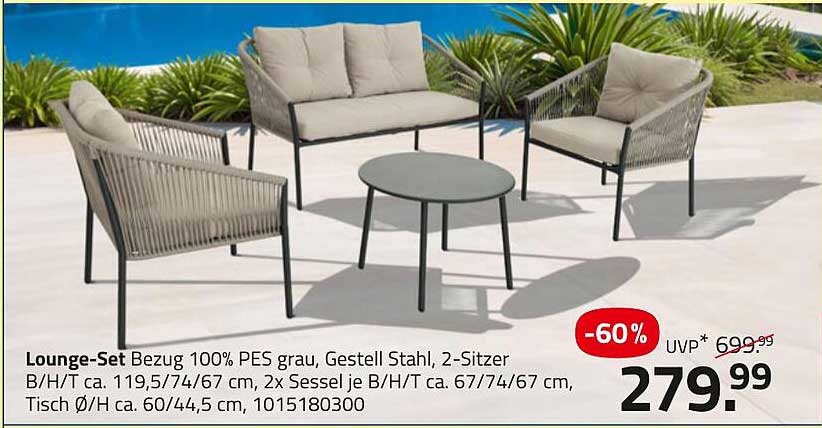 Lounge-Set 100% PES grau, Gestell Stahl, 2-Sitzer