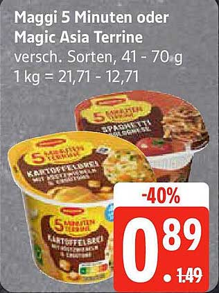 Maggi 5 Minuten oder Magic Asia Terrine, verschiedene Sorten