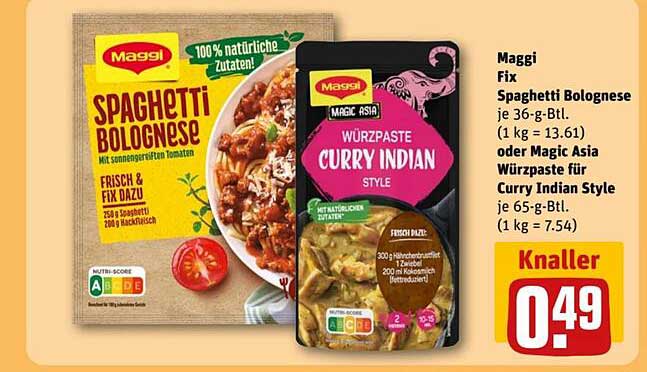 Maggi Fix Spaghetti Bolognese oder Magic Asia Würzpaste Curry Indian Style