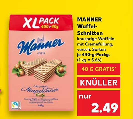 MANNER Waffel-Schnitten 440 g, knusprige Waffeln mit Cremefüllung