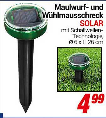 Maulwurf- und Wühlmausschreck SOLAR mit Schallwellen-Technologie, Ø 6 x H 26 cm