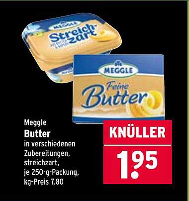 Meggle Butter in verschiedenen Zubereitungen, streichzart, je 250-g-Packung