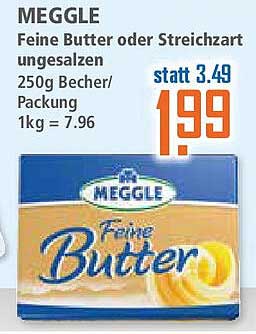 MEGGLE Feine Butter oder Streichart ungesalzen 250g