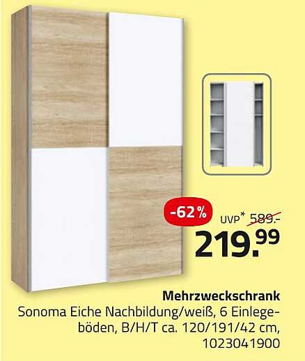 Mehrzweckschrank Sonoma Eiche Nachbildung/weiß, 6 Einlegeböden