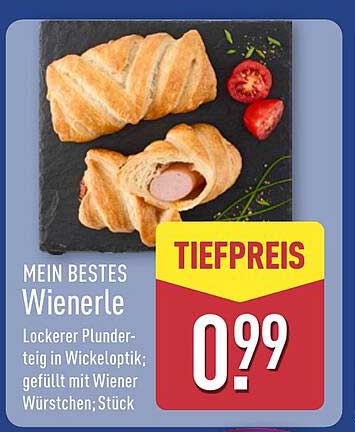 Mein Bestes Wienerle – Lockerer Plunderteig in Wickeloptik, gefüllt mit Wiener Würstchen; Stück