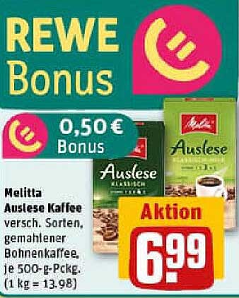 Melitta Auslese Kaffee versch. Sorten, gemahlener Bohnenkaffee, je 500-g-Pckg.
