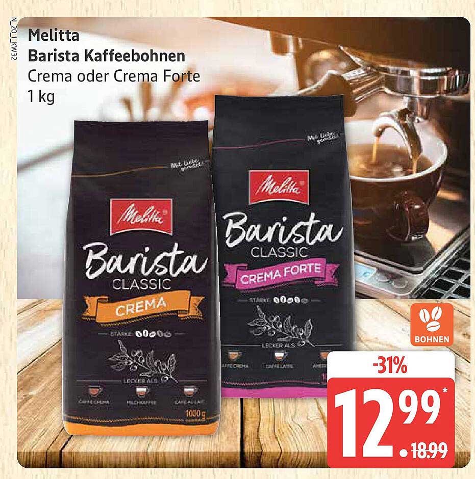 Melitta Barista Kaffee Bohnen Crema oder Crema Forte 1 kg
