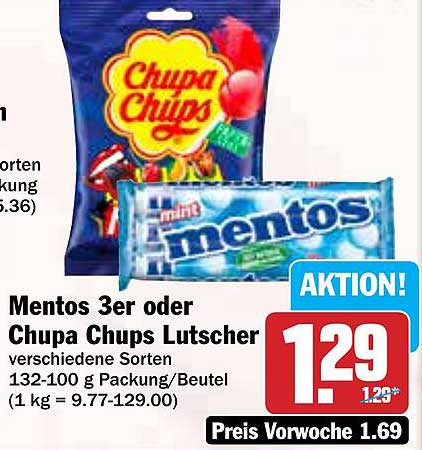 Menthos 3er oder Chupa Chups Lutscher verschiedene Sorten