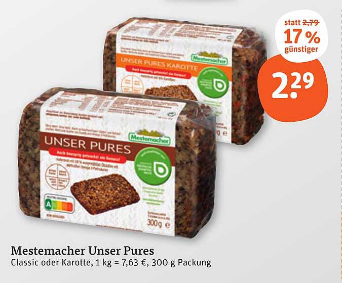 Mestemacher Unser Pures (300 g) – Jetzt zum Aktionspreis von 2,29 €!