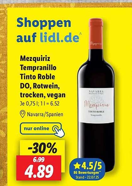 Mezquiriz Tempranillo Tinto Roble DO Rotwein, trocken, vegan