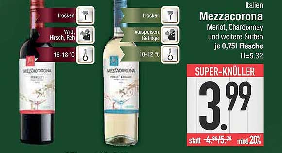 Mezzacorona Merlot, Chardonnay und weitere Sorten je 0,75l Flasche