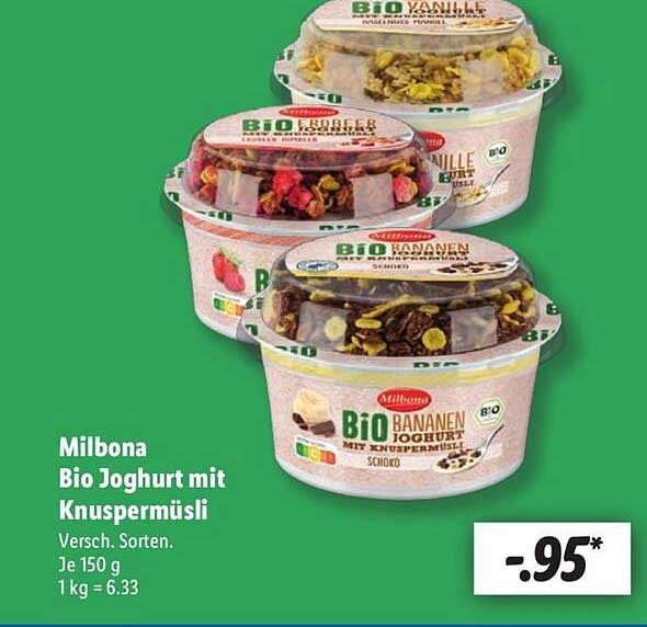 Milbona Bio Joghurt mit Knuspermüsli, 150 g