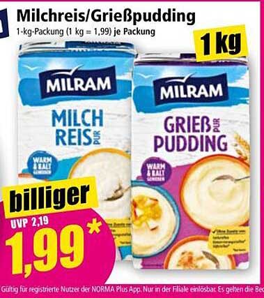 Milchreis/Grießpudding 1-kg-Packung von Milram