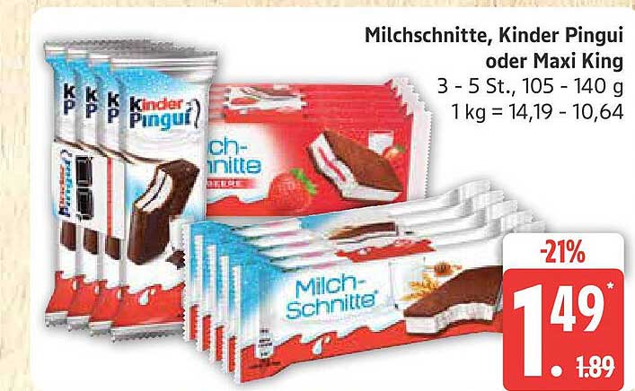 Milchschnitte, Kinder Pingui oder Maxi King