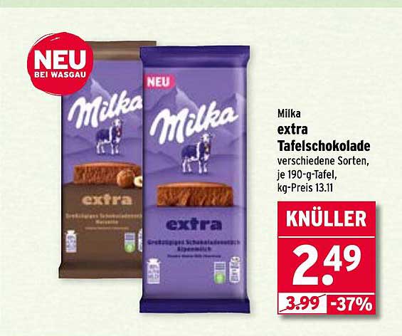 Milka extra Tafelschokolade verschiedene Sorten, je 190-g-Tafel