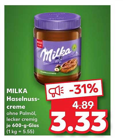 MILKA Haselnusscreme ohne Palmöl, lecker cremig