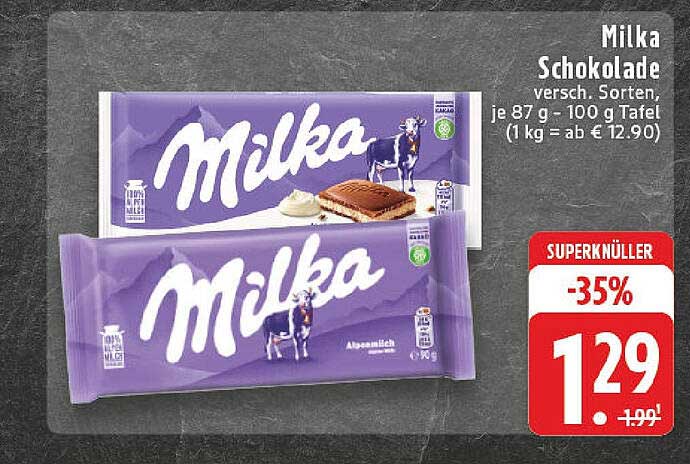 Milka Schokolade verschiedene Sorten, je 87 g - 100 g Tafel