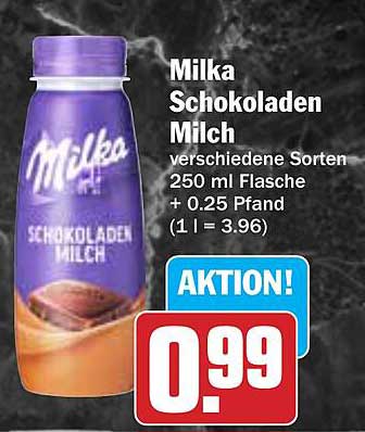 Milka Schokoladen Milch verschiedene Sorten 250 ml Flasche + 0.25 Pfand