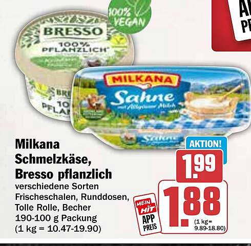 Milkana Schmelzkäse, Bresso pflanzlich