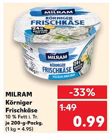 MILRAM Körniger Frischkäse 200 g für nur 0,99 €