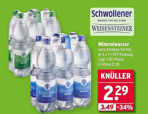 Mineralwasser verschiedene Sorten, je 6 x 1-L-PET-Packung, zzgl. 1.50 Pfand