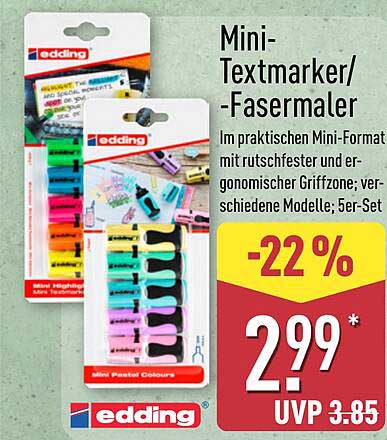 Mini-Textmarker/-Fasermaler 5er-Set von edding