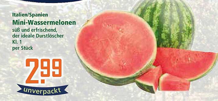 Mini-Wassermelonen süß und erfrischend, der ideale Durstlöscher Kl. 1 pro Stück