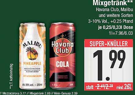 Mixgetränk: Havana Club, Malibu und weitere Sorten
