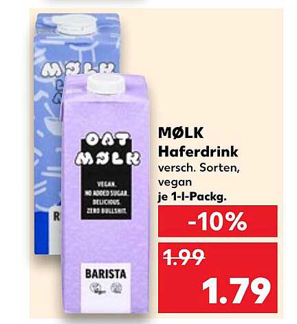 MØLK Haferdrink verschiedene Sorten, vegan je 1-l-Packung