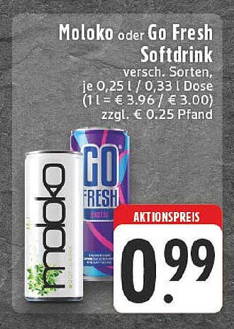 Moloko oder Go Fresh Softdrink, 0,25 l oder 0,33 l Dose