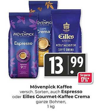 Mövenpick Kaffee und Eilles Gourmet-Kaffee Crema, 1 kg
