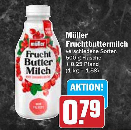 Müller Fruchtbuttermilch verschiedene Sorten 500 g Flasche