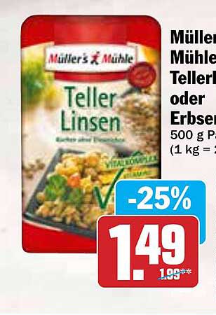 Müller's Mühle Tellerlinsen oder Erbsen 500 g