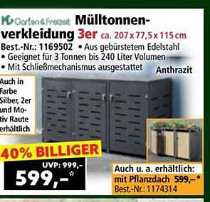 Mülltonnenverkleidung 3er Set aus gebürstetem Edelstahl