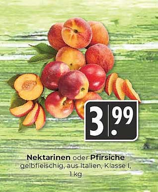 Nektarinen oder Pfirsiche, gelbfleischig, aus Italien, Klasse I, 1 kg